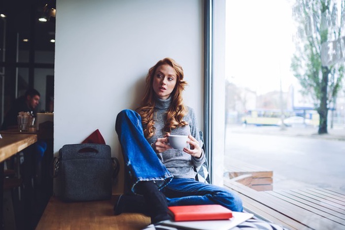 mature woman drink coffee